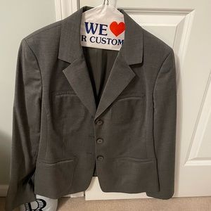 350. EUC Jones New York 2 Piece Grey Pant Suit Set Sz 12 Stretch Collection